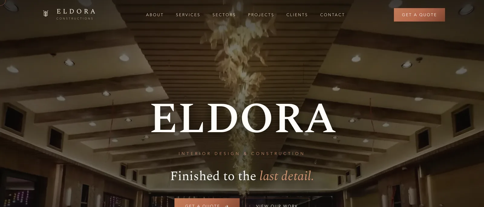 Full desktop view of the Eldora Constructions website