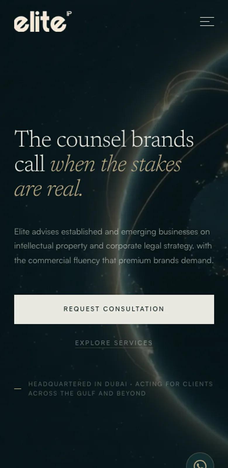 Mobile view of the Elite IP website