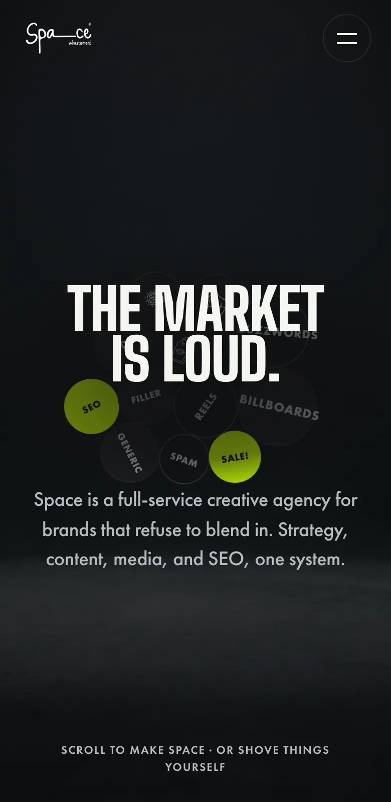 Mobile view of the Space Advertising website